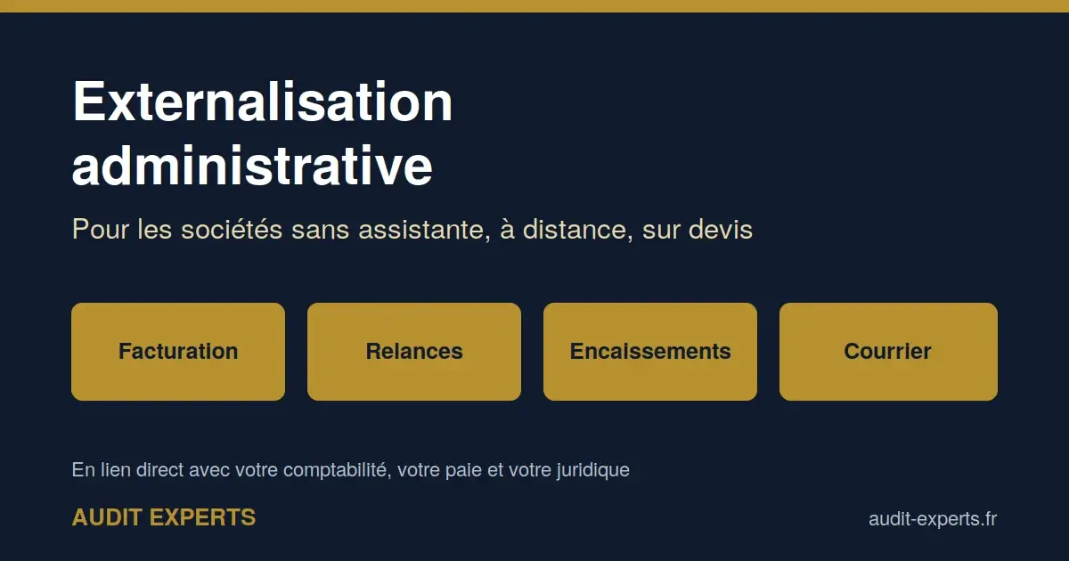 Périmètre de l’externalisation administrative au cabinet AUDIT EXPERTS : facturation, relances, encaissements et courrier, en lien avec la comptabilité, la paie et le juridique
