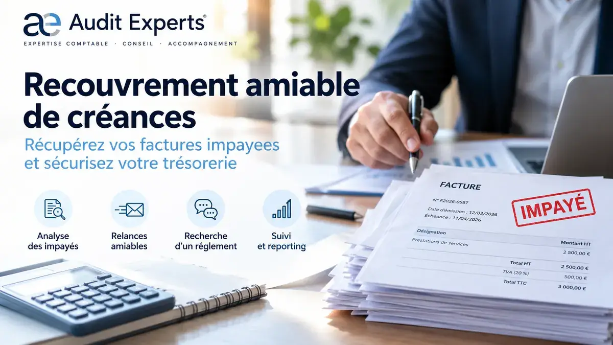 Facture impayée : recouvrement amiable de créances par le cabinet Audit Experts, de l'analyse des impayés au suivi du règlement